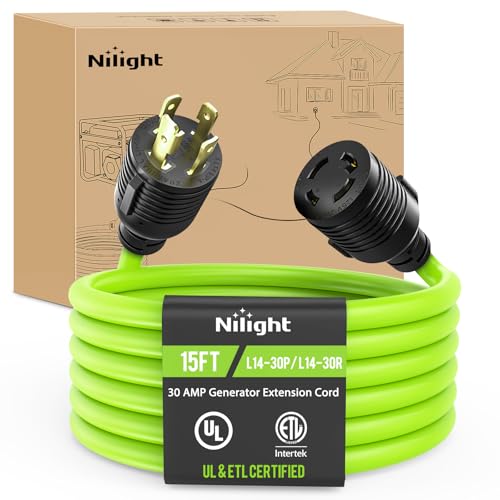 �️Nilight 15FT 30Amp Generator Extension Cord 125V Heavy Duty 10/3 Gauge Pure Copper STW Wire UL ETL Listed 4 Prong L14-