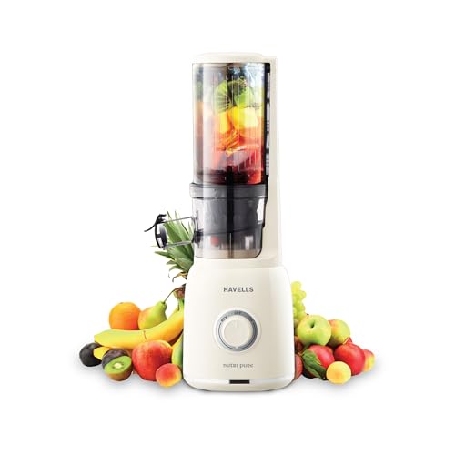 Havells Nutri Pure New Generation Cold Press Juicer|Low Noise DC Motor 105W,40 RPM|All-in-1 Fruit & Vegetable Juicer|Spiral Auger with SS Prong|Mesh F