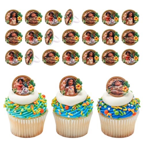 DecoPac Disney Moana 2 Rings, 24 Cupcake Decorations Featuring Disney's Moana, Maui, Simea, & Pua - 24 Pack