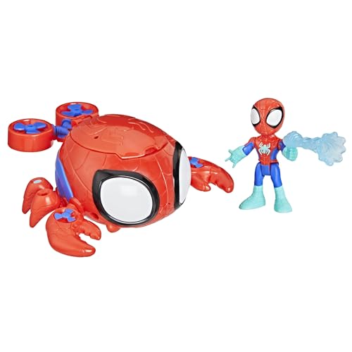 SPIDEY AND HIS AMAZING FRIENDS Marvel Water-Webs Spider Crab, 3-Inch (7.6 CM) Toy Submarine & Action Figure, Super Hero Water Toys, Kids Ages 3+