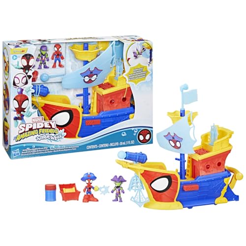 SPIDEY AND HIS AMAZING FRIENDS Marvel Water-Webs Webs Ahoy Bubble Pirate Ship Toy, 3-Inch Action Figures & Boat Playset, Super Hero Toys, 3+ Years
