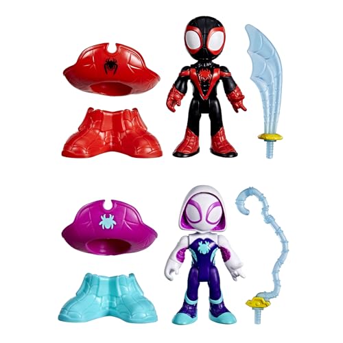 SPIDEY AND HIS AMAZING FRIENDS Marvel Water-Webs Pirate Miles “Spin” Morales & Pirate Ghost-Spider Action Figures, Super Hero Toys, Ages 3+