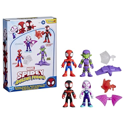 SPIDEY AND HIS AMAZING FRIENDS Marvel Web-Slinging Adventure Set, 3-Inch-Scale (7.6 cm) Action Figure Set, Spider-Man Toys for Kids Ages 3+ (Amazon Exclusive)