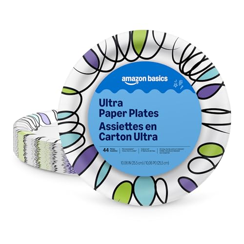 Amazon Basics Ultra Paper Plates, 10 Inch, Disposable, 44 Count