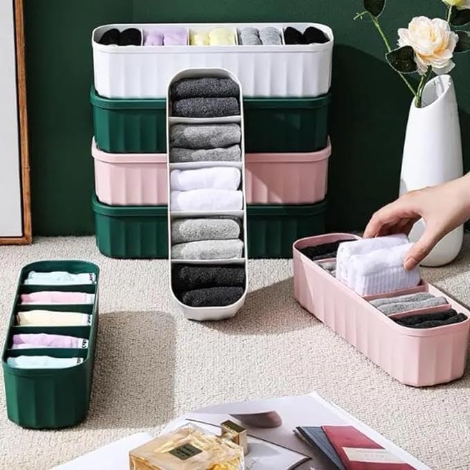Stewit® 4-Piece Plastic Wardrobe Storage Boxes and Drawer Divider Set for Underwear, Socks, Ties, and Scarves, Multicolor