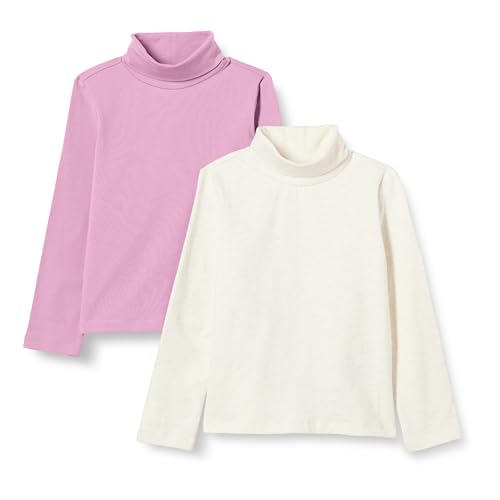 Amazon Essentials Girls' Turtleneck T-Shirt, Pack of 2, Oatmeal Heather/Mauve, Small