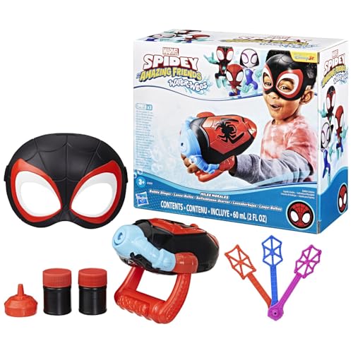 Spidey and his Amazing Friends Marvel Water-Webs Miles “Spin” Morales Electronic Bubble Slinger Role Play Set with Mask, Super Hero Toys for Kids, Ages 3+ (Amazon Exclusive)