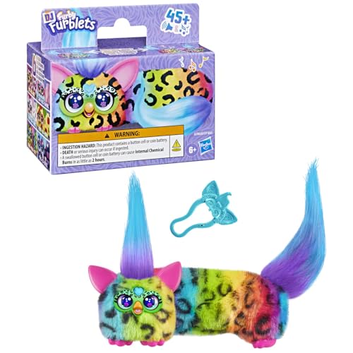 FURBY DJ Furblets Rain-Bow-Kat Mini Electronic Plush Toy with Funny Stretchable Sound Effects & Music, Speaks Furbish, Multicolor