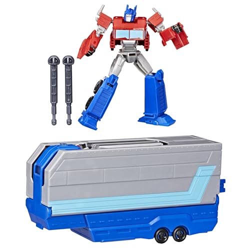 Transformers EarthSpark Optimus Prime Battle Trailer Playset with Action Figure, Lights and Sounds, Electronic Truck Toys for Kids 6 and Up