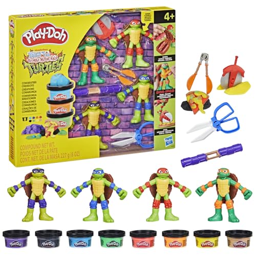 Play-Doh Teenage Mutant Ninja Turtles Cowabunga Creations Bendy 4 Inch Action Figures Set, Kids Arts & Crafts, TMNT Toys for Boys & Girls 4+
