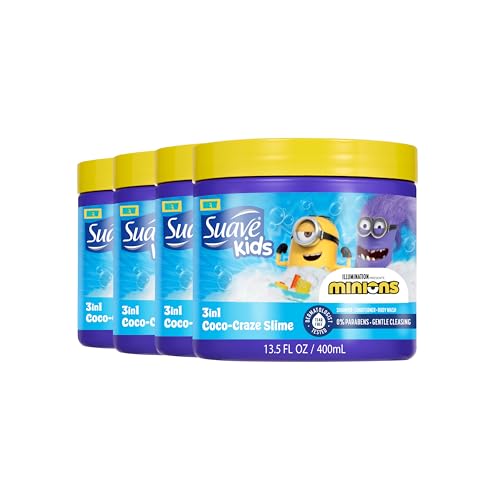 Suave Kids Minions Coco-Craze Slime 3-In-1 Shampoo, Conditioner, and Body Wash, For Tear-Free and Gentle Cleansing, 13.5