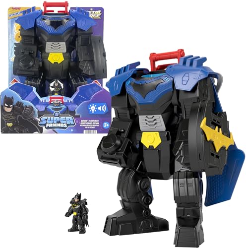 Fisher-Price Imaginext DC Super Friends, Batman Flight Mech with Lights, Sounds Motion & 3-inch Action Figure, 14.5-inch Toy Includes Launcher & Discs
