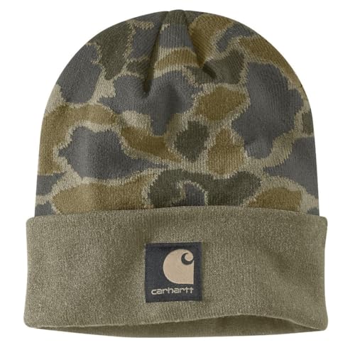 Carhartt Men's Knit Cuffed Camo Beanie, Burnt Olive Vintage Camo, One Size