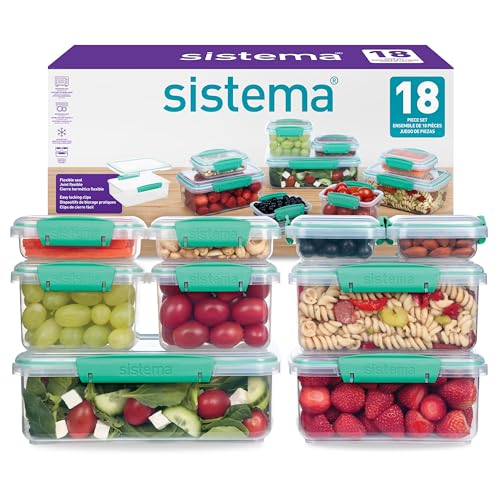 🔥 STARKER PREIS (-40%) Sistema KLIP IT Vorratsdosen | Luftdichte und stapelbare Frischhaltedosen mit Deckel | Pausenbrotdosen und Snackdosen | 18 Teile (9 Dosen und Deckel)