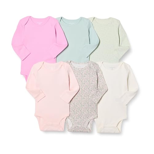 Amazon Essentials Unisex Babies' Long-Sleeve Bodysuits, Pack of 6, Pink/Floral, 24 Months