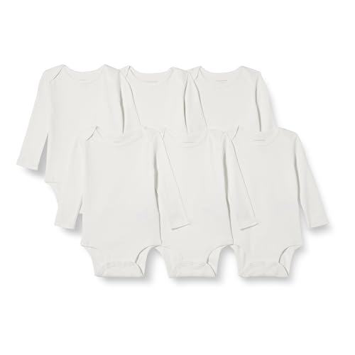 Amazon Essentials Unisex Babies' Long-Sleeve Bodysuits, Pack of 6, White, 24 Months
