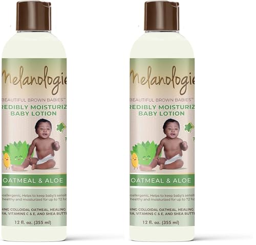 Melanologie Beautiful Brown Babies Incredibly Moisturizing Baby Lotion with 1% Colloidal Oatmeal, Fragrance-, Alcohol-, Paraben- Phthalate-, Peservative, & Dye-Free, 12 fl. Oz (Pack of 2) 12 Fl Oz (Pack of 2)
