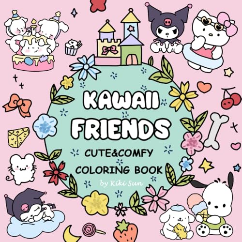 KAWAII FRIENDS: Coloring Book for Adults and Teens Featuring Super Cute Animal Characters with Easy and Simple Designs for Relaxation (Cute&Comfy)
