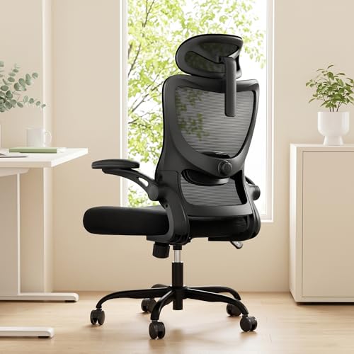 (-35%) Marsail Bürostuhl Ergonomisch Schreibtischstuhl hat Verstellbarer Lordosenstütze Kopfstütze und Armlehne Höhenverstellung und Wippfunktion, Schwarz