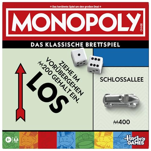 (-35%) Monopoly Brettspiel, klassisches Spiel mit Aufbewahrungsfach und größeren Spielfiguren, Familienspiel, ab 8 Jahren - Deutsche Version