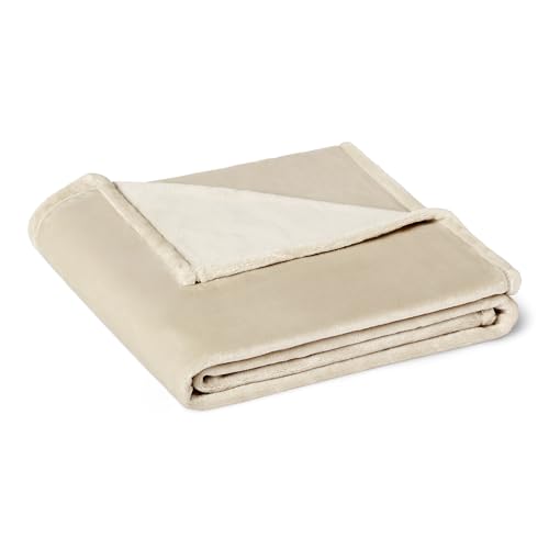 Amazon Basics Soft Fluffy Fleece Throw Blanket, Lightweight Cosy Not Heated Sofa Throw, 127 x 152 cm, Beige