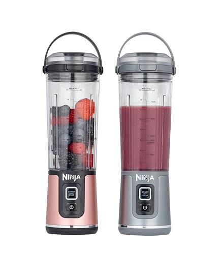 (-25%) Ninja Blast Kabelloser Mini-Mixer, 530 ml, 2er-Pack, Auslaufsicherer Trinkdeckel, Wiederaufladbar, Roségold & Silber