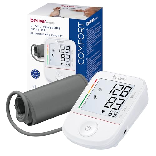 (-37%) Beurer BM 38 Oberarm Blutdruckmessgerät, einfache Ein-Knopf-Bedienung, sanfte Messung durch Inflation-Technologie, Arrhythmie-Erkennung, Manschette, Datenübertragung zu Apple Health und co., Weiß