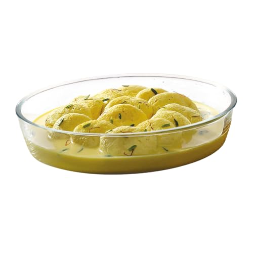 Glassox Borosilicate Oval Glass Baking Dish Micorwave Oven Safe Freezer Safe Baking Tray Serving Dish Bakeware- 1600ml, Transparent