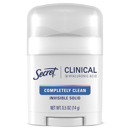 Secret Clinical Strength Antiperspirant Deodorant for Women, 3X Stress Protection, 72hr Sweat & Odor Protection, PH Balancing Minerals, Invisible Solid, Completely Clean Scent, 0.5 oz