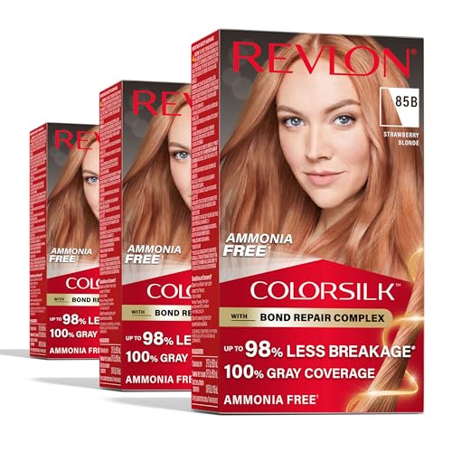 Revlon ColorSilk with Bond Repair Complex, Blonde Permanent Hair Color, 100% Gray Coverage, Ammonia Free Hair Dye, Vegan Keratin, 85B Strawberry Blonde (Pack of 3)