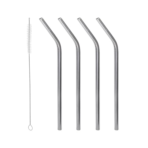 LYOR - Conjunto 4 Canudos de Aço Inox Reutilizáveis com Escova para Limpeza 21,5cm