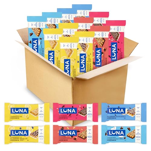 LUNA Bar - Variety Pack - 6 Flavors - Snack Bars - Non-GMO - Gluten-Free Protein Bars - Made with Organic Oats (12 Pack)