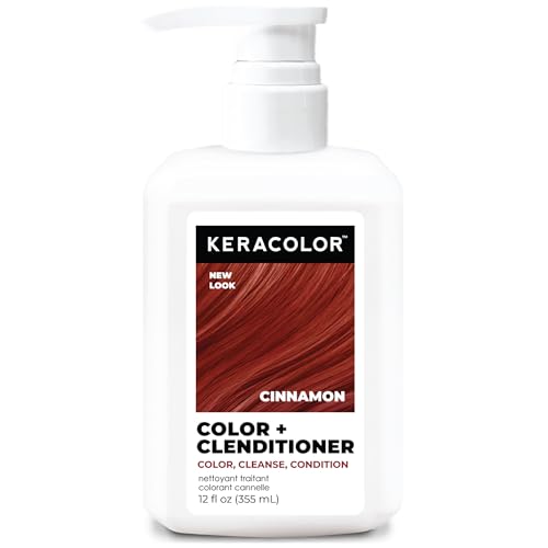Keracolor Color + Clenditioner 3-in-1 Color-Depositing Conditioner, Gently Cleanses & Conditions, Semi-Permanent Cinnamon Hair Color, 12 Fl Oz