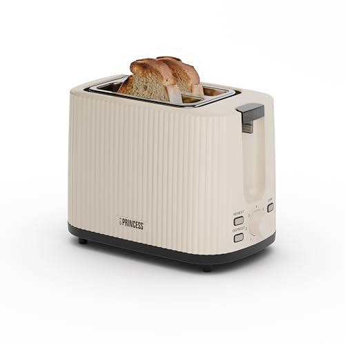 🔥 STARKER PREIS (-39%) Princess Toaster Wave, 2-Scheiben-Toaster, 7 Bräunungsstufen, herausnehmbare Krümelschublade, Auto-Zentrierung, Auftaufunktion, automatische Abschaltung, rutschfeste Füße, Beige, 930 W, 142337