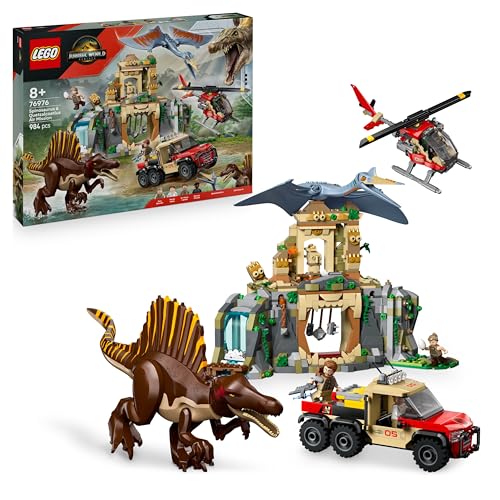 LEGO Jurassic World Spinosaurus & Quetzalcoatlus Air Mission Toy - incl. 2 Dinosaur Figures, Truck & Helicopter Toys plus 4 Minifigures - Dino Gift for 8+ Year Old Boys & Girls - 76976