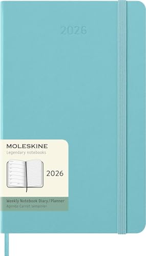 Moleskine Classic 12 Month 2026 Weekly Planner, Hard Cover, Large (5" x 8.25"), Aquamarine, 144 pages