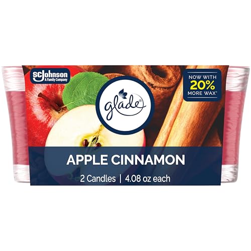 Glade 1-Wick Scented Candle Jar, Apple Cinnamon, Air Freshener Infused with Essential Oils, 4.08 Oz, 2 Count