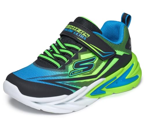 Skechers Boy's Flex-Glow Ultra Sneaker, Black/Blue/Lime, 1.5 Little Kid