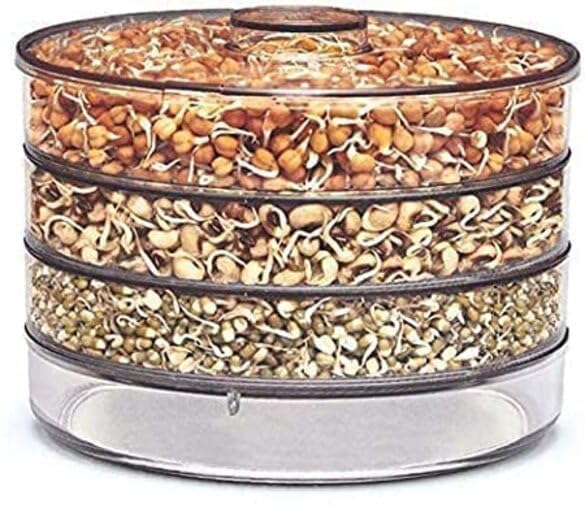 HomeWiz Sprout Maker 3 Compartment | 700 ml Per Layer | Food Grade BPA-Free Plastic Sprouting Box | Easy to Use, Hygienic Drainage, for Moong, Chana &