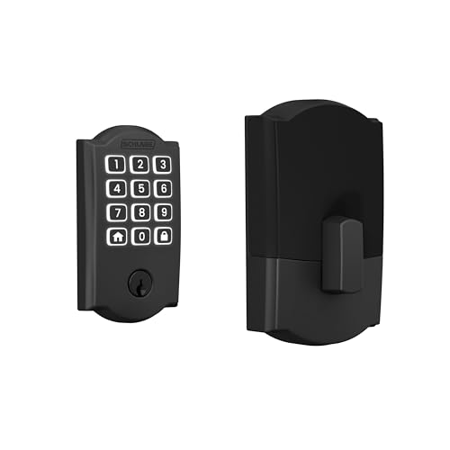 Schlage Arrive WiFi Deadbolt Smart Lock, Keyless Entry Door Lock with Camelot Trim, Matte Black, Works with Alexa and Google, BE459WB CAM 622