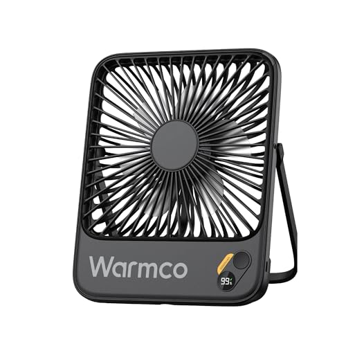 Warmco 10000mAh Portable Travel Fan 7-inch, [10-24H Runtime] Ultra-thin Digital Display Small Desk Battery Operated Fan for Camping, Office, Bedroom, Cruise Essentials 2025