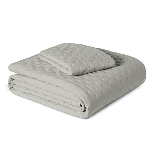 Amazon Basics Brushed Microfiber Quilt Set, Extra Soft with Natural Texture, 2-Piece,Twin/Twin XL, Grey