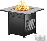 East Oak 28" Upgraded Outdoor Fire Pit Table | 52,000 BTU Fire Pit Table for Outside with Magnetic Lid | Storage Basket & Lava Rocks | CSA Certified for Patio, Garden & Backyard | Black : Patio, Lawn & Garden