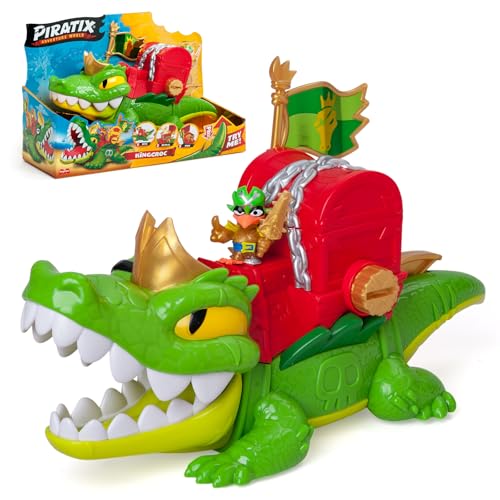 PIRATIX King Croc - Articulated crocodile that captures Piratix and carries a treasure chest. Contains 1 crocodile, 3 treasure coins, 1 exclusive Piratix and 1 accessory, Green