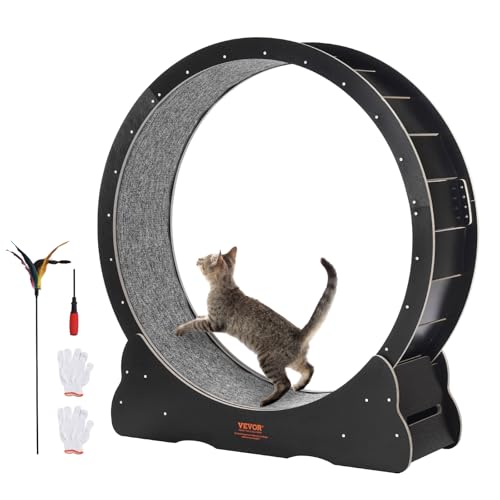 VEVOR Cat Exercise Wheel, 43.3" Large Treadmill for Indoor Cats, Running Wheel With Detachable Carpet & Teaser for Running/Walking/Training, Suitable for Most Cats Black