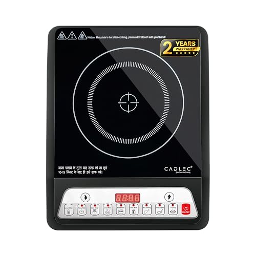 CADLEC CookMate 2000W Induction Cooktop with Crystal Glass | 7 Cooking Modes, Auto Shut-Off, Over-Heat Protection, LED Display, BIS Approved, 2-Year W