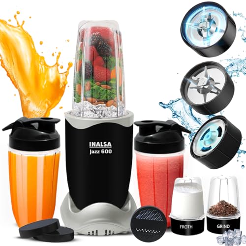 Inalsa Blender Mixer Grinder|5 Jar & 600W Copper Motor| Blenders for Smoothies and Juices| Smoothie MakerBlender NutriBlender 3 Blades Including Froth