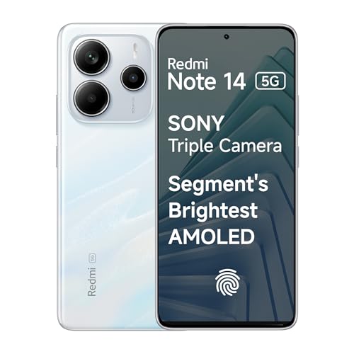 Redmi Note 14 5G (Mystique White, 6GB RAM 128GB Storage) | Global Debut MTK Dimensity 7025 Ultra | 2100 nits Segment Brightest 120Hz AMOLED | 50MP Son