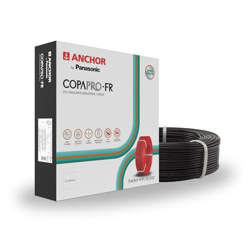 Anchor by Panasonic 1.5 mm COPAPro FR Electrical Wire, 90 Meter Fire Resistant Single Core PVC insulated Pure Copper Wire (BLACK, 96139BK)