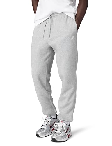 Nike Men's Club Cuffed Brushed Fleece Pants, Dark Grey Heather/Light Smoke Grey/White, Medium